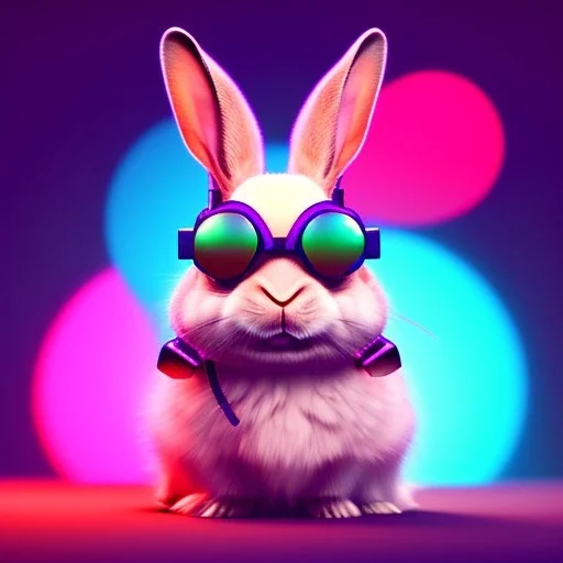 pixar style anamorphic cute rabbit baby, smiling, cyberpunk headphone, sunglass, gangsta gold neckless, full body, magenta puffer jacket, manila city backdrop, dramatic lighting, hyper realistic, unreal engine 5, 16k