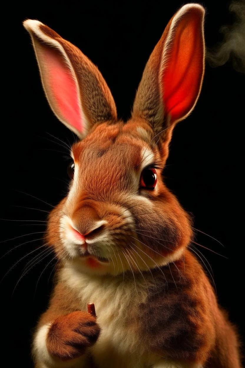 Portrait of a hunanoid rabbit, with a cigar; scars on his face