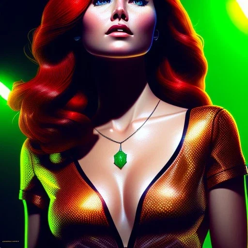 portrait of mary jane watson, red hair, green eyes, black tanktop, intricate, elegant, glowing lights, highly detailed, comic style, artstation, concept art, smooth, sharp focus, illustration, art by wlop, mars ravelo and greg rutkowski