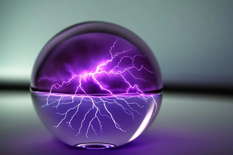 purple lightning inside of glass ball