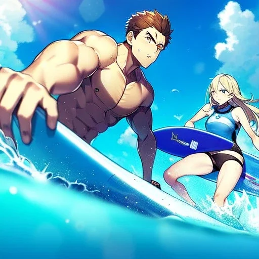 anime surf, anime boy, surfer boy