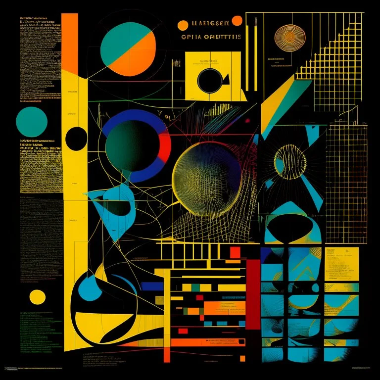 Entropic geometries and genealogy charts, violent colors, harsh contrast, abstract art, by Graham Sutherland and Arthur Secunda and Jim Dine, silkscreened mind-bending illustration, asymmetric, Braille code characters, UV x-ray warm colors, dark background, precise lines