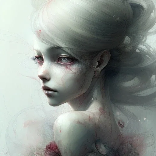  cute dolly, blood, scythe, intricate detail , watercolor style <Yoji Shinkawa>illustration by <agnes cecile>