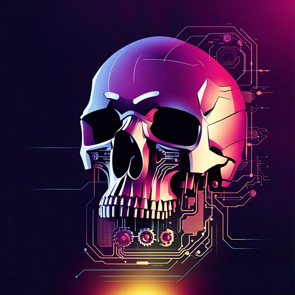 FLAT VECTOR LAYERED IMAGE OF CYBERNETIC SKULL PARTS IN A SCHEMATIC