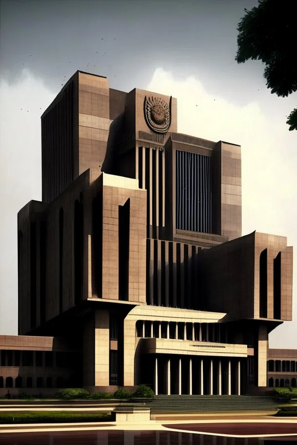 Modern Architectural style for building of India's military Headquarters, make it visibly military and intelligence style at the same time similar to Indian Architecture, use darker colors, make it wider and not much taller
