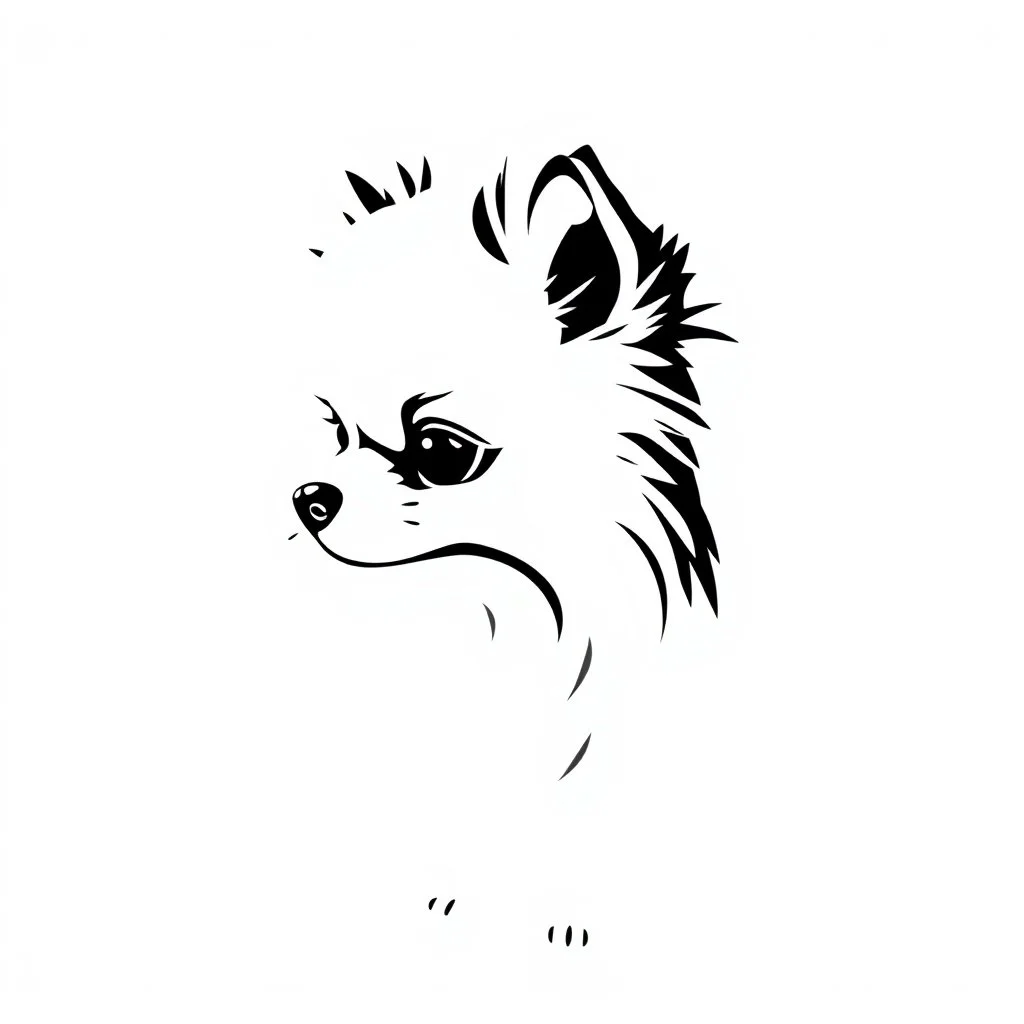 cute silhouette of a pomeranian , black on white vector