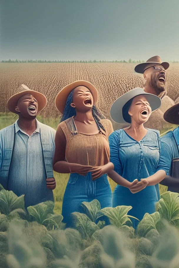 a diverse group of farmers singing in the farming field