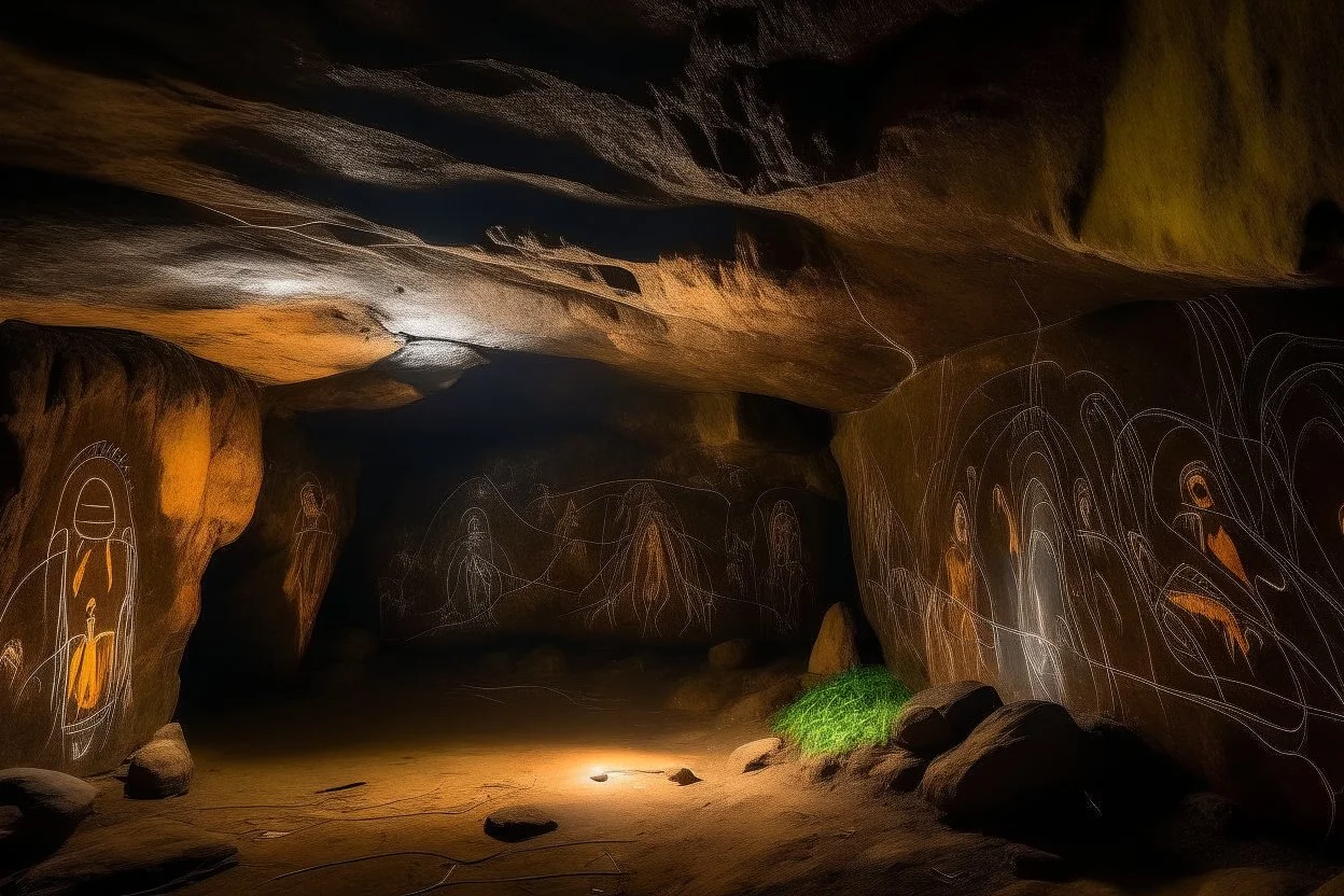 A cave with aboriginal petroglyphs painted