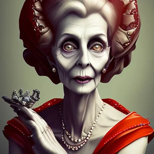 extrem tim burton style of old cruel lady stepmother, sharp focus