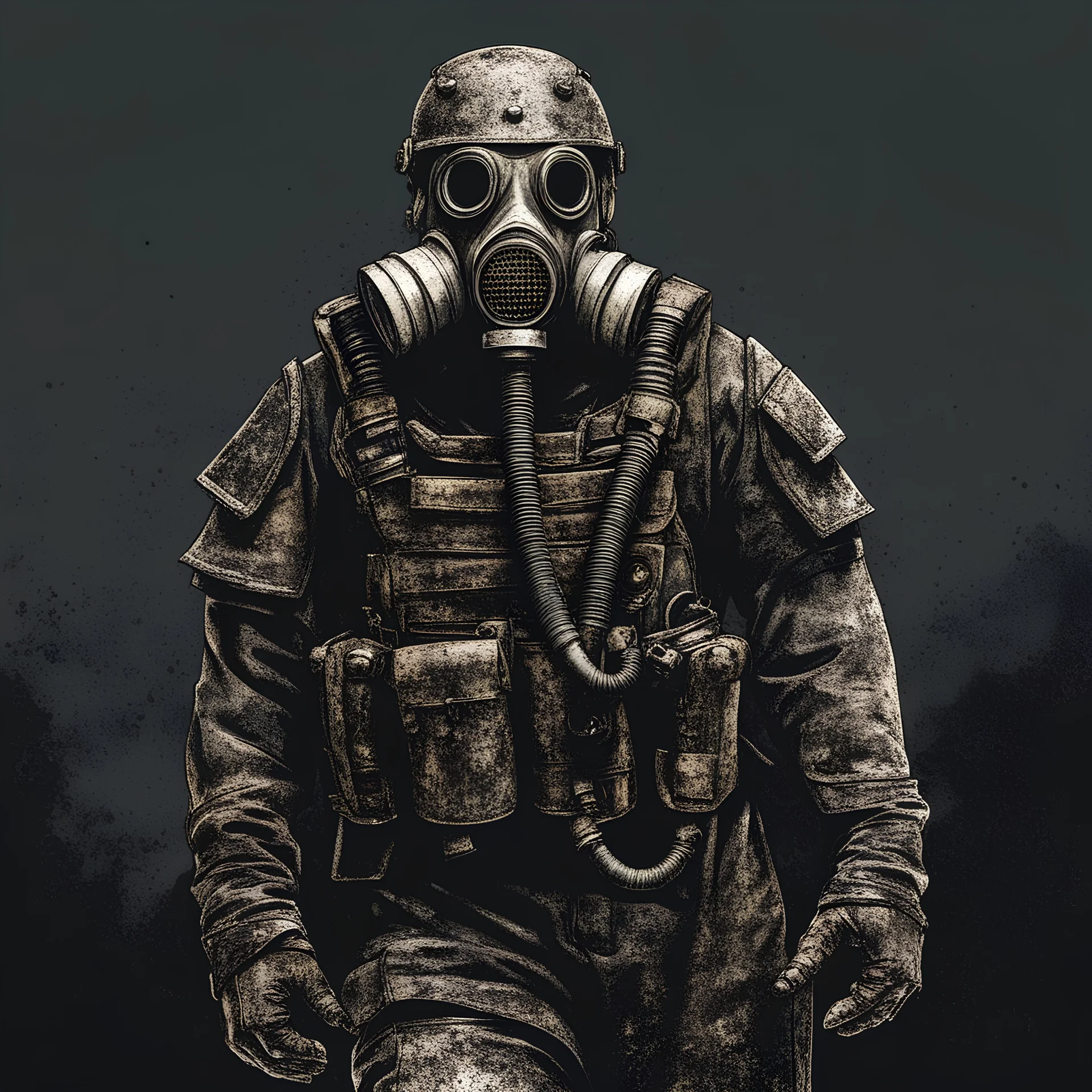 grunge armored soldier with gas mask