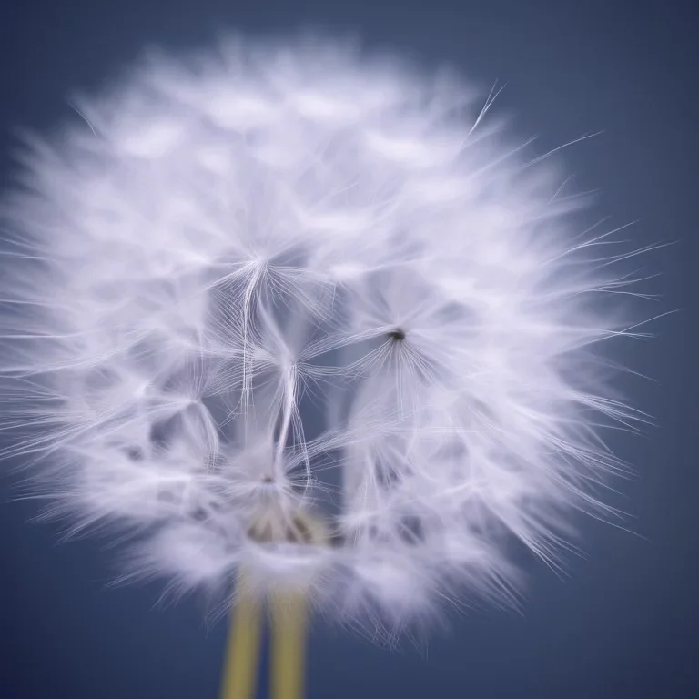 a small, fluffy dandelion on fire at the middle left part of the picture, dreamlike minimalist art with a lot of white space around it