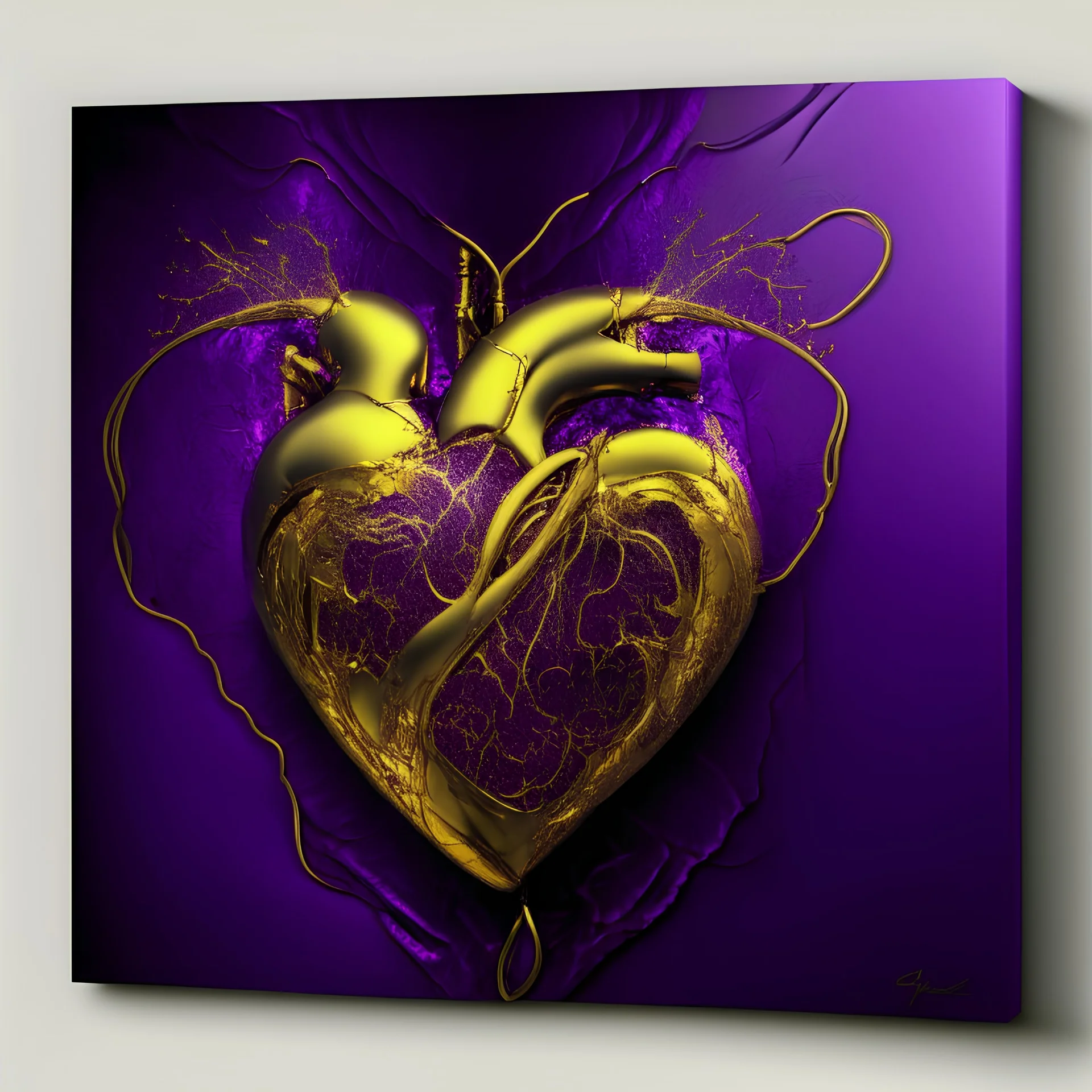 electric heart in purple and golden tapestry