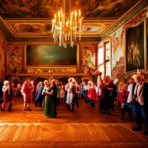 Celebration in a schloss, austrian people, ledherhosen, Austrian aesthetic, warm colors, wooden floor, forest green walls, chiaroscuro, 8k, HD, cinematography, photorealistic, Cinematic, Color Grading, Ultra-Wide Angle, Depth of Field, hyper-detailed, beautifully color-coded, insane details, intricate details, beautifully color graded, Cinematic, Color Grading, Editorial Photography, Depth of Field, DOF, White Balance, 32k, Super-Resolution, Megapixel, ProPhoto RGB, VR, Halfrear Lighting