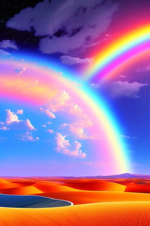 intergalactic very beautiful ufo rainbow futurist paysage