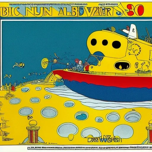 biplan yellow submarine by disney in a seabed imagined by winsor mccay