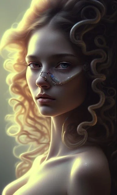 porno model , cute, beautiful, long hair, wavy hair, curly hair، black eyes, head and shoulders portrait, cinematic, 8k, resolution concept art portrait by Greg Rutkowski, Artgerm, WLOP, Alphonse Mucha dynamic lighting hyperdetailed intricately detailed