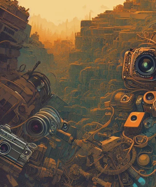 Camera., concept art, hyper detailed, asaf hanuka, dan mumford, kilian eng, post-apocalyptic, oil on canvas