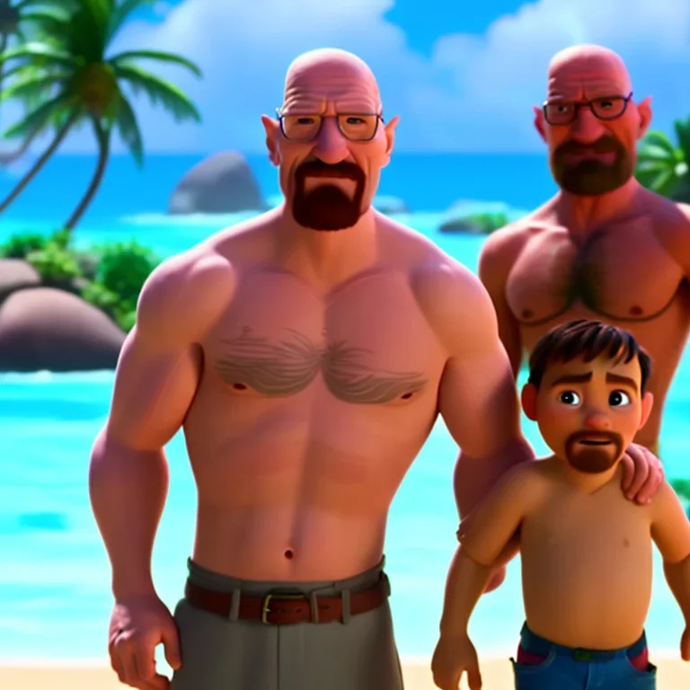 shirtless Walter White family , 8k, tropical beach background,