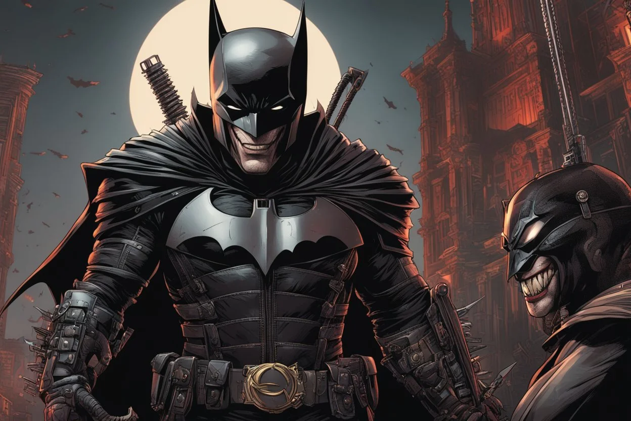 The batman who laughs in 8k comic book artstyle, cover eyes, evil laugh smile, darkness them, close picture, apocalypse, intricate details, highly detailed, high details, detailed portrait, masterpiece,ultra detailed, ultra quality