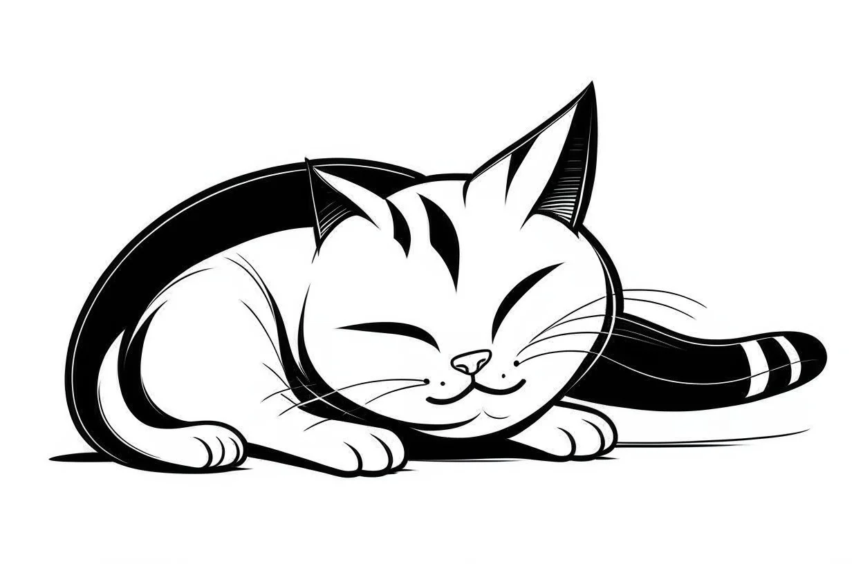 lazy cat cartoon simple black and white