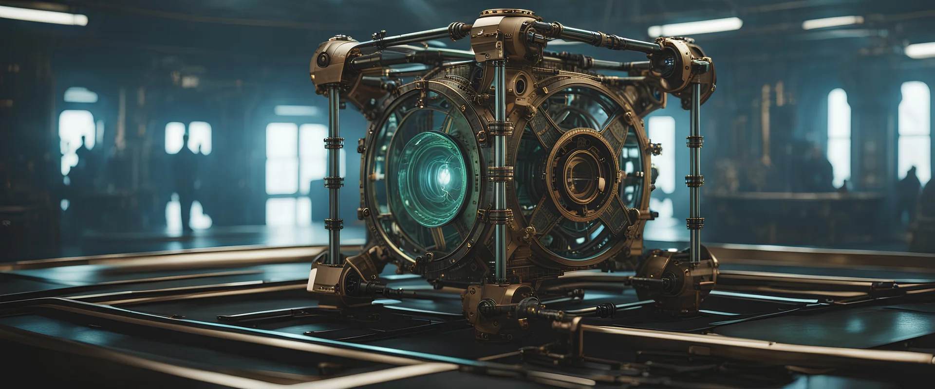 High-end state-of-the-art STEAMPUNK aesthetics tesseract four-dimensional hypercube, supreme cinematic-quality photography, sage green blue metal and water, Vintage style with Octane Render 3D technology,hyperrealism photography, (UHD) with high-quality cinematic character render,Insanely detailed close-ups capturing beautiful complexity,Hyperdetailed,Intricate,8K,Hyperrealism craftwork