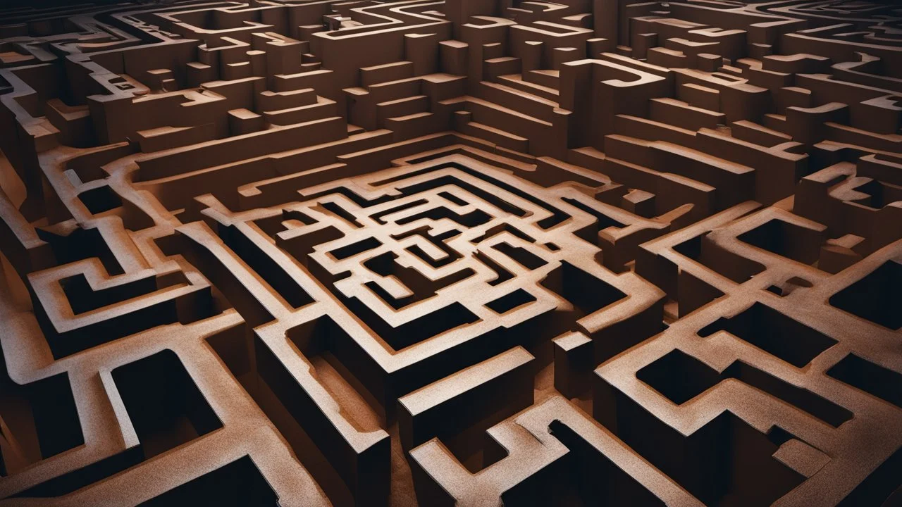 through a Neverending Surrealism Maze, Lost my dreams Labyrinthe , 3d geometric shapes, shadows, and lights, dark background, 3D fantasy art, detailed, sharp focus, very detailed, realistic, sharp lights, intricately detailed, futuristic, photorealistic, high contrast, stunning, fantasy, cinematic, masterpiece