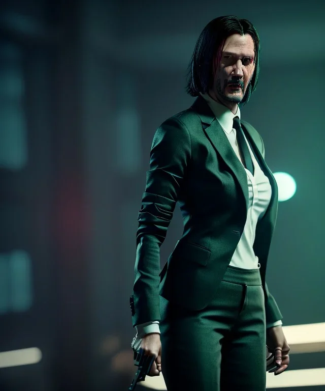 Female John wick, full body, bokeh, hyper realistic