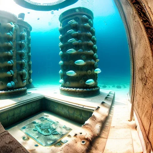 lost underwater city, Poseidon, highly detailed, cinematic, ultra photorealistic, ultra realistic, volumetric lighting, sun shafts, spectral