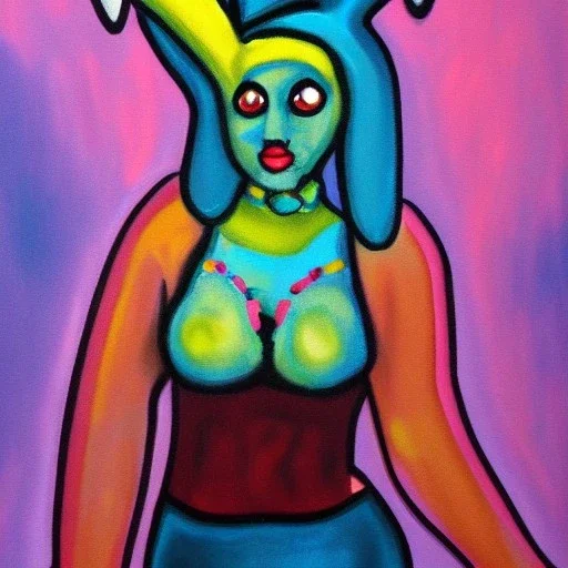 Full body portrait, painting, medium shot lady cyberbunny
