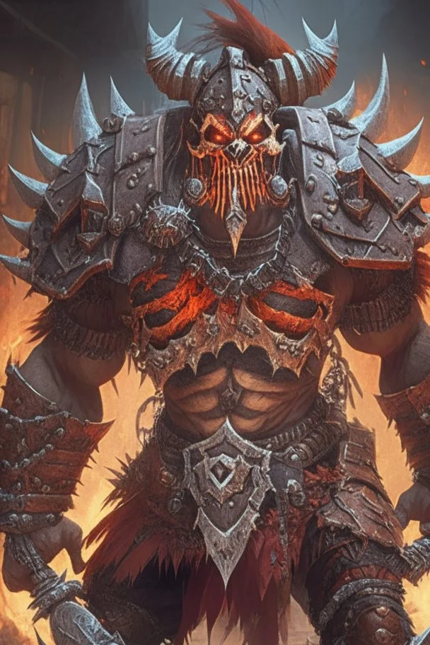 a human bandit with armor made from giant rib bones similar to garrosh hellscreams armor