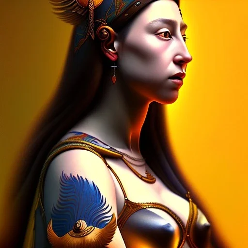 Dibujo de cuerpo entero de Amazona con tatuajes bella con estilo de Artemisia Gentileschi