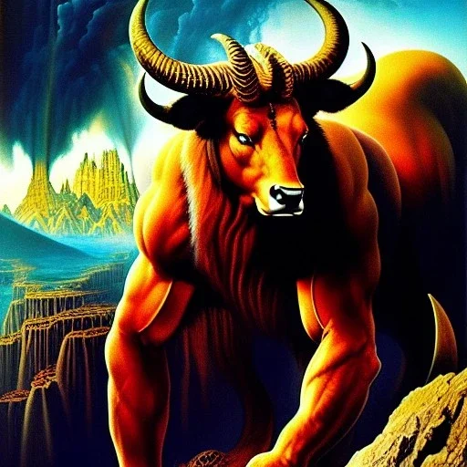 portrait oil on canvas,'And the ten horns which thou sawest upon the beast, these shall hate the whore, and shall make her desolate and naked, and shall eat her flesh, and burn her with fire',comic book cover, mystical colors,insanely detailed,realistic,intrincate detail, 16k resolution, masterpiece,Simon Bisley,Frank Frazetta,Alex Horley,ARTHUR ADAMS