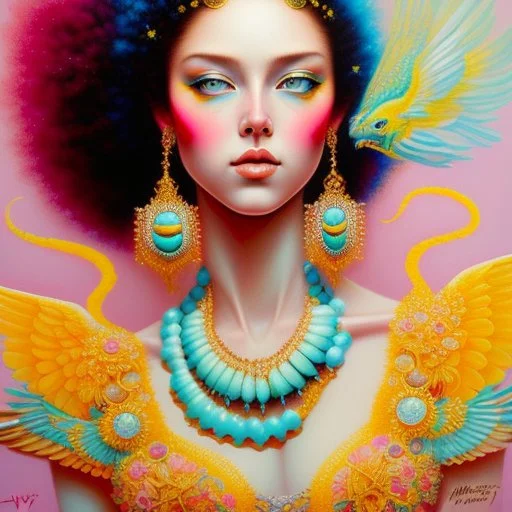 iv_a painting of a young woman, figurative art, an acrylic detailed painting,art style by Harumi Hironaka, turquoise pink and yellow, james terrell art, trending on artstation, soft lines,intricate art by bastien lecouffe deharme and greg rutkowski