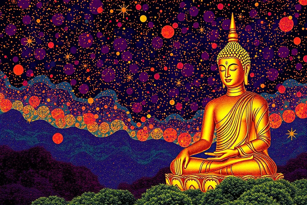 pop art pixels 1000 images golden budha in the style of klimt