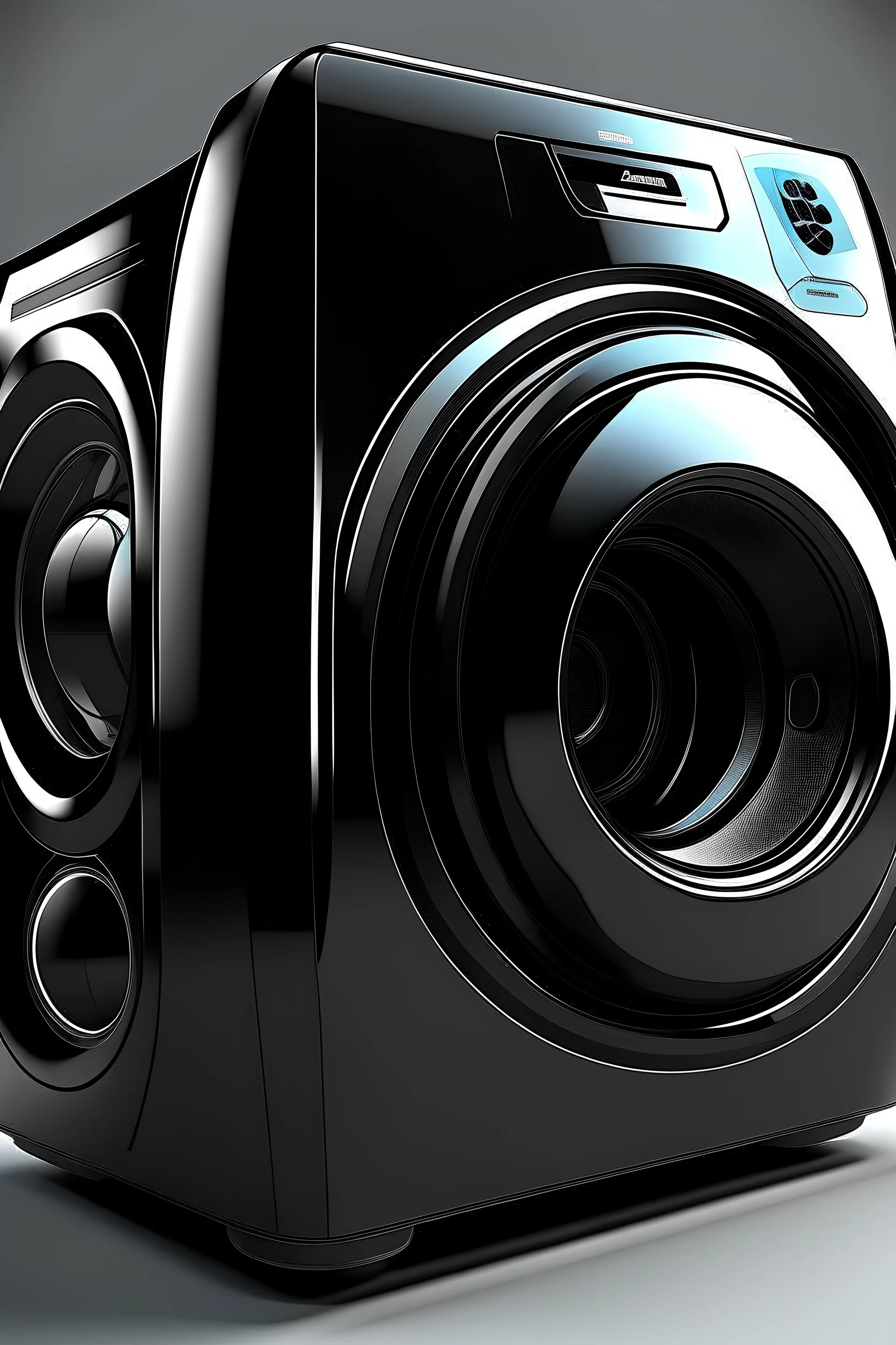 Futuristic black washing machine