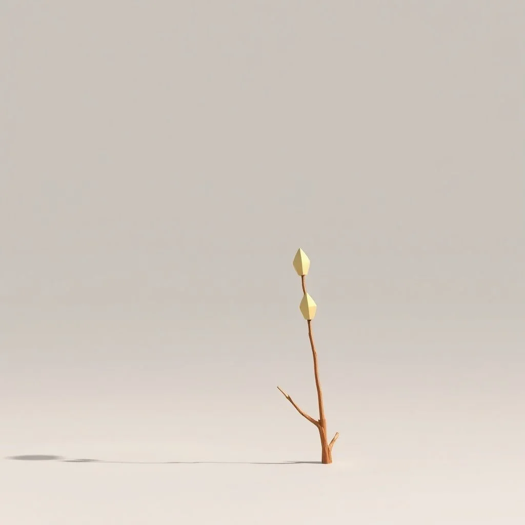 concept art of low poly stylized alien dry single leaf plant on a neutral background. Strange fictional extraterrestrial flora with unusual shapes