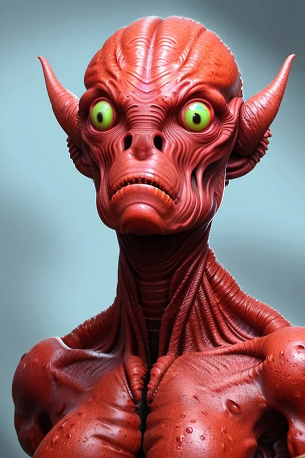 Red flesh creature alien,multiple eyes, high details, high quality