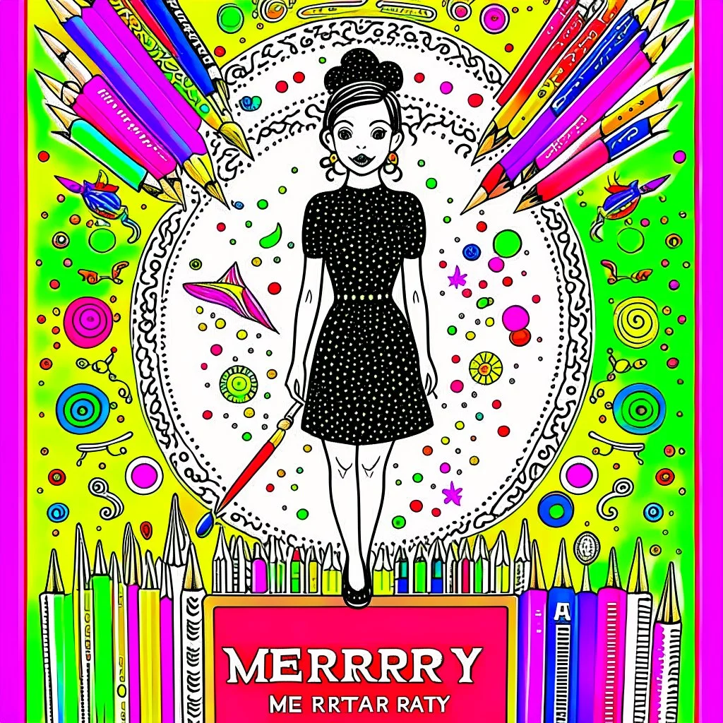 An image featuring Mercy, a spirited young girl with a passion for drawing. At the top of the image, the words "Mercy G Arts, The Pencil Lady" are elegantly displayed in artistic font, surrounded by colorful pencils and sketches. Mercy herself is captured in her element, surrounded by an array of colorful pencils and sketchbooks. With focused determination, she brings her imagination to life on paper, creating intricate worlds and characters.