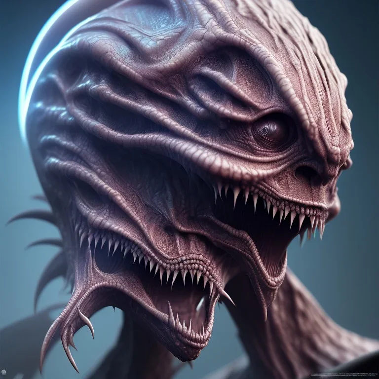 Evil humanoid alien with dark rough skin with scales, concept art, hyper realistic, photorealistic