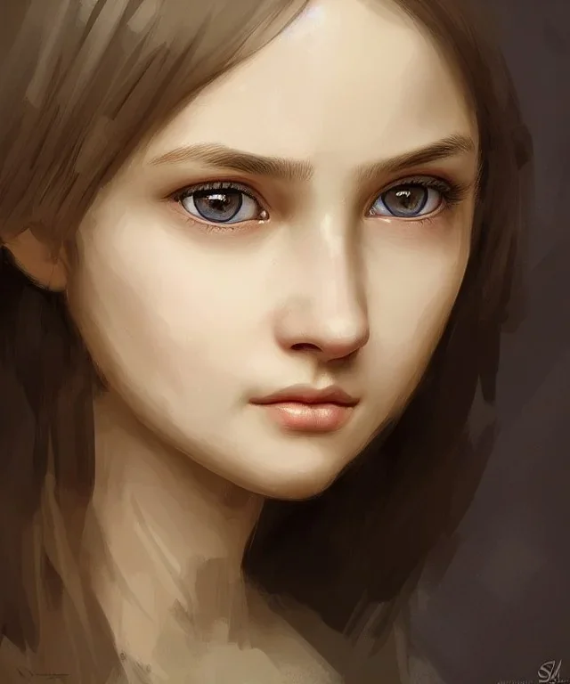 intricate, elegant, sharp focus, illustration, detailed eyes, digital painting, concept art, matte, masterpiece, face portrait of a young and cute ukrainian girl, au naturel, adorable, round face, slightly smiling, art by andrey shishkin