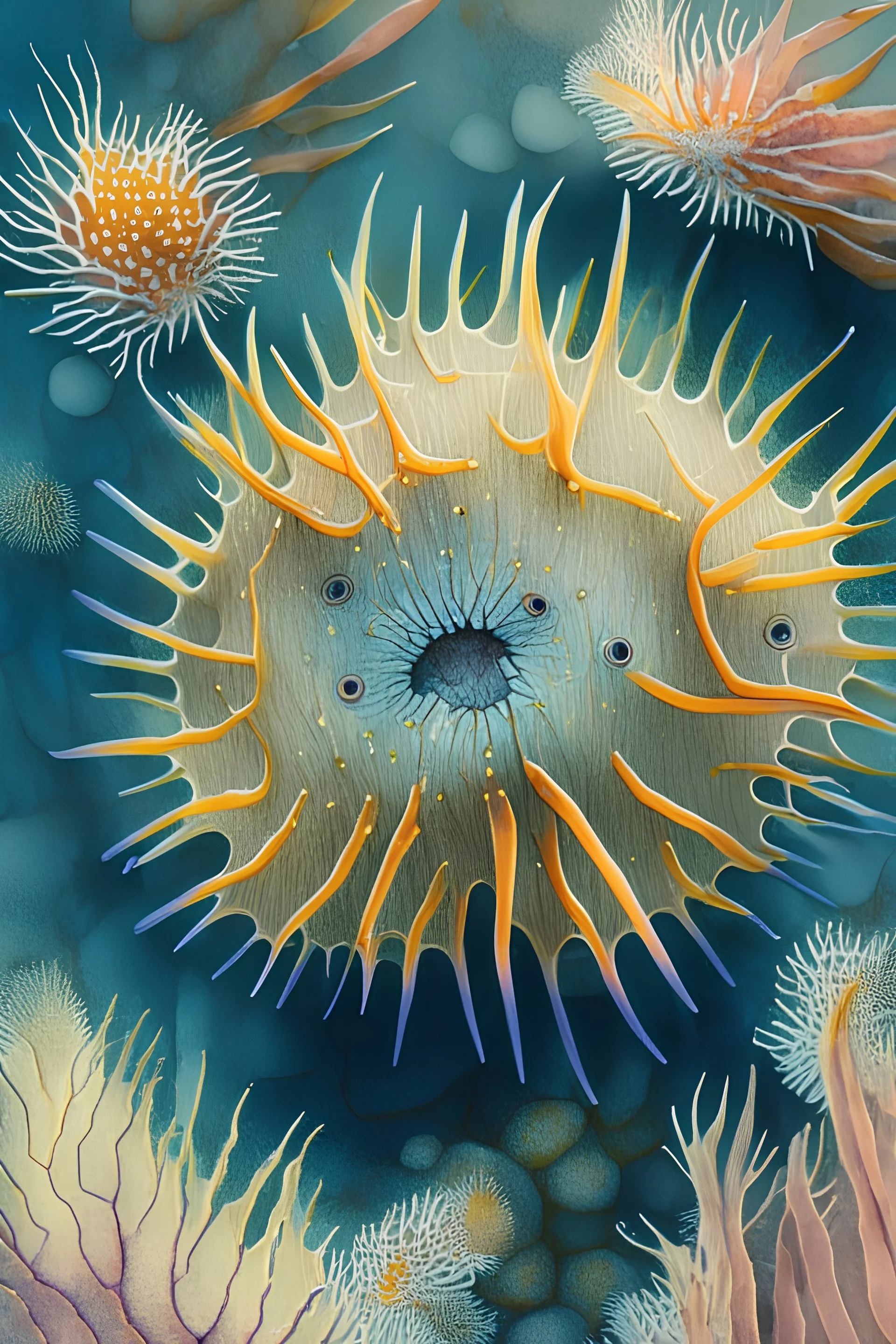 Sea Urchin , sea,plant,underwater,watercolor ,pattern,4k