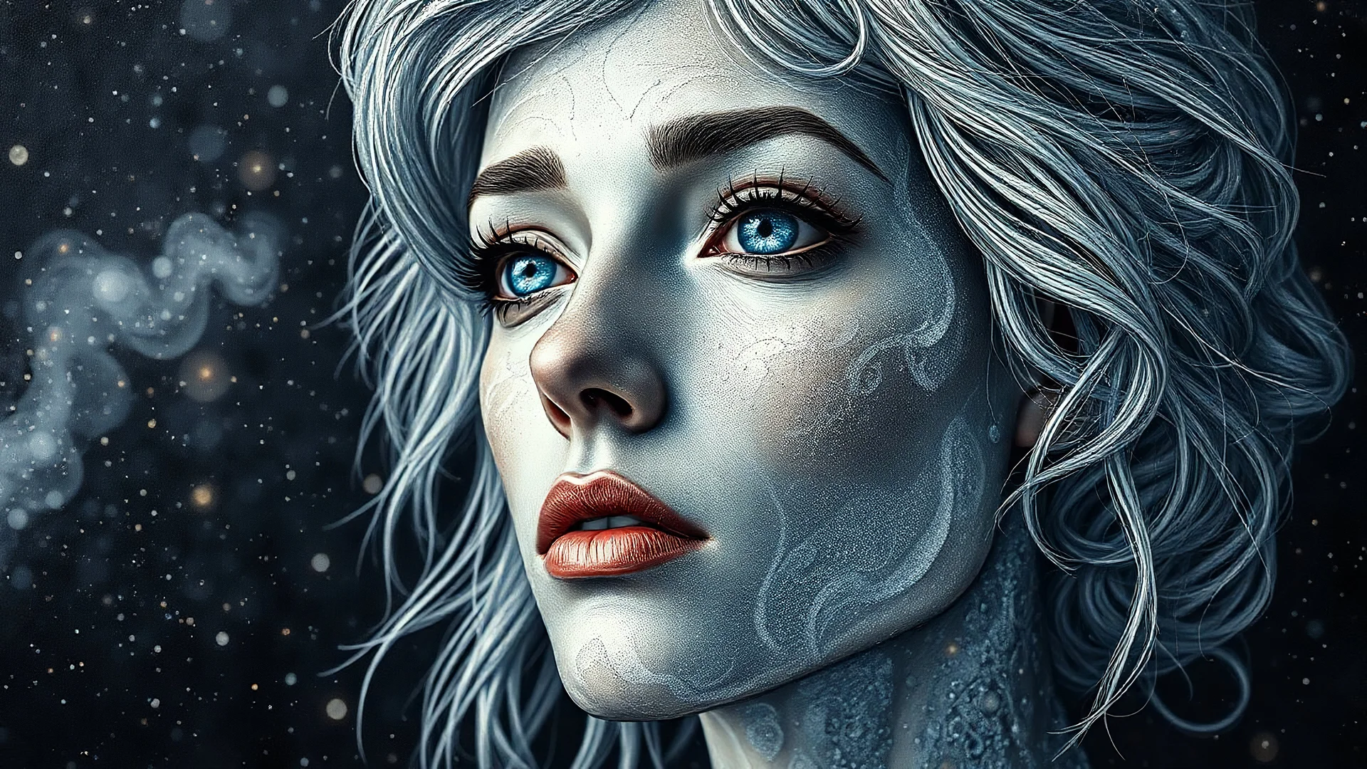 painting of a silver woman, 4k, HDR, sense of awe, HDR, Benoit B. Mandelbrot, grunge, grunge