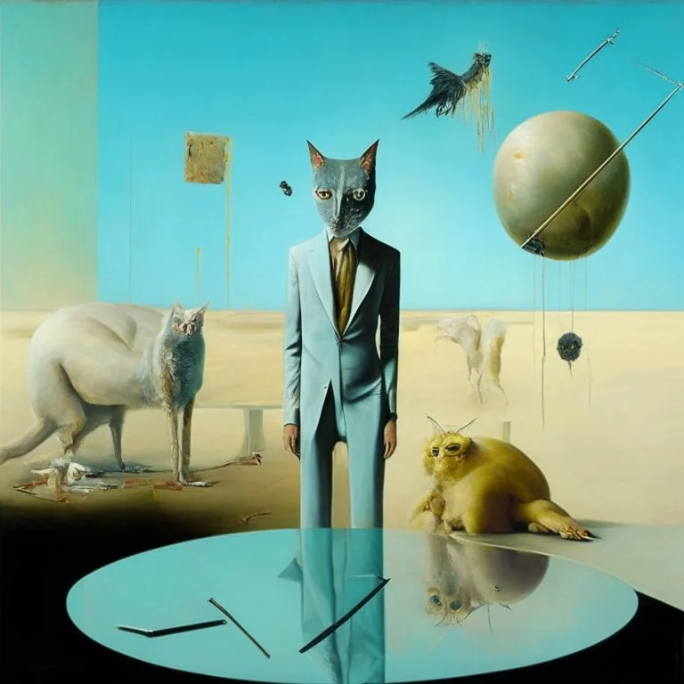 UN conference.a cat and human flesh-like surgical instruments and universe-like a pigeon and neuralink, surrealism,minimalism,Painting By Adrian Ghenie, Rene Magritte, Salvador Dali, Lucian Freud