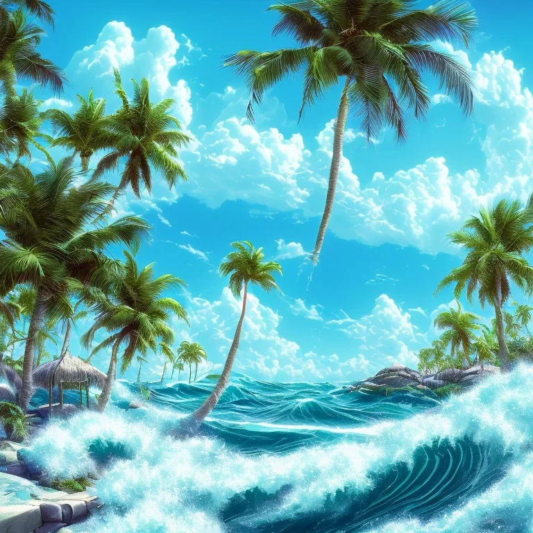 1980's aesthetic vaporwave ocean waves with palm trees