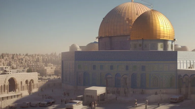 A woman wearing a keffiyeh holds the Dome of the Rock