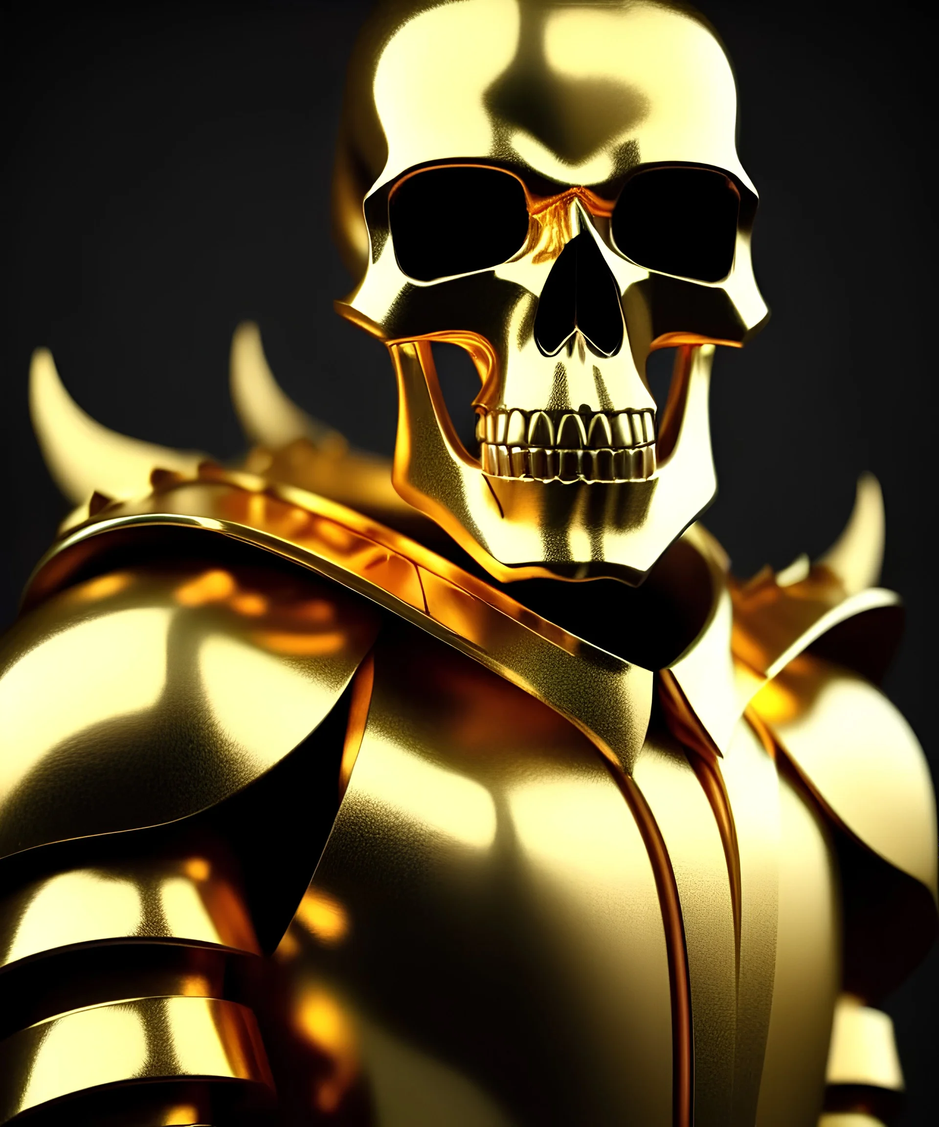 skull worrior wearing gold and white armour,magnificent, majestic, Realistic photography, incredibly detailed, ultra high resolution, 8k, complex 3d render, cinema 4d.