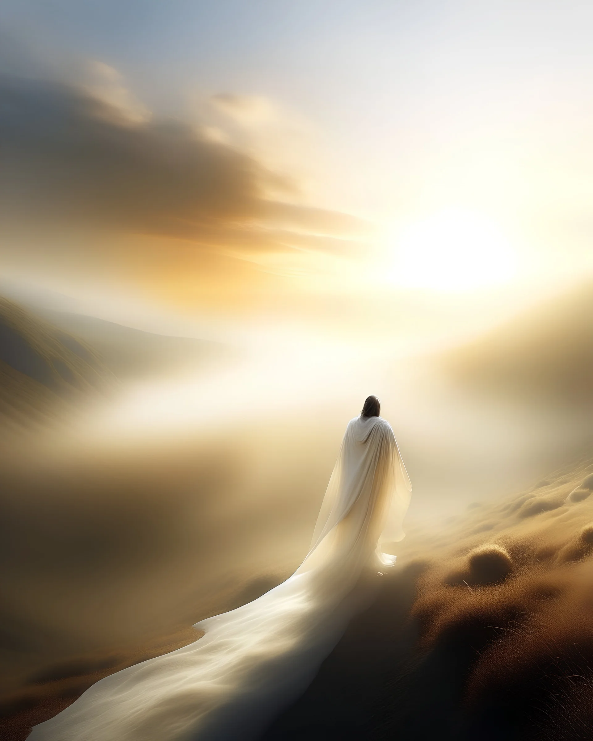 /imagine prompt: In a surreal, dreamlike landscape, a solitary figure embarks on a journey of goal setting. The scene is set at the break of dawn, with soft, ethereal light illuminating a winding, upward path. The figure, cloaked in flowing robes, stands at the base of the path, looking up towards a distant, glowing goal. The environment is filled with vibrant colors and imaginative, otherworldly flora. The image should be rendered with a delicate and soft focus, creating a sense of wonder and m