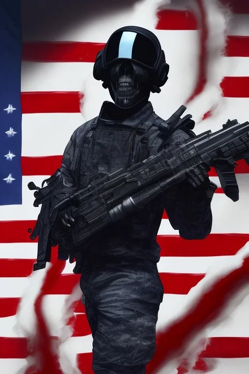 All Black American soldier, high tech skull special forces helmet, navy seals soldier, shiny platinum, white smoke, dark, rage, sorrow, high definition, ultra 8 k, volumetric lighting, blue fire, fog