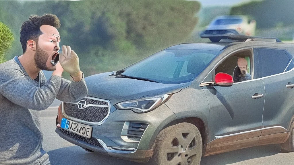 guy arguing on cellphone with his kia sportage