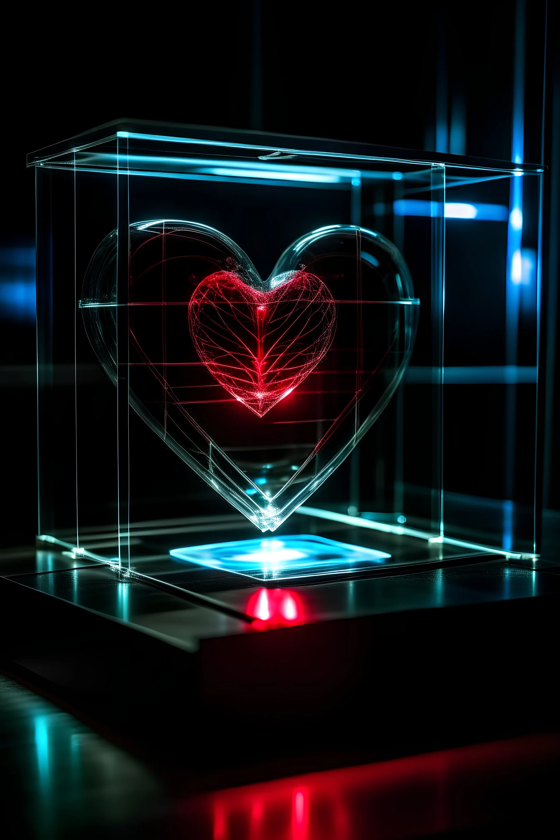 heart in glass showcase secured by lasers